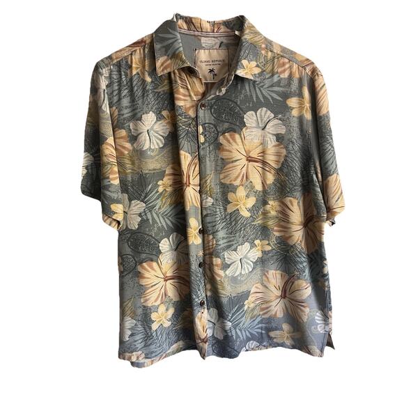 Island Republic - Mens Large Button Up Hawaiian Short Sleeve Shirt (100% Silk) - Picture 2 of 9